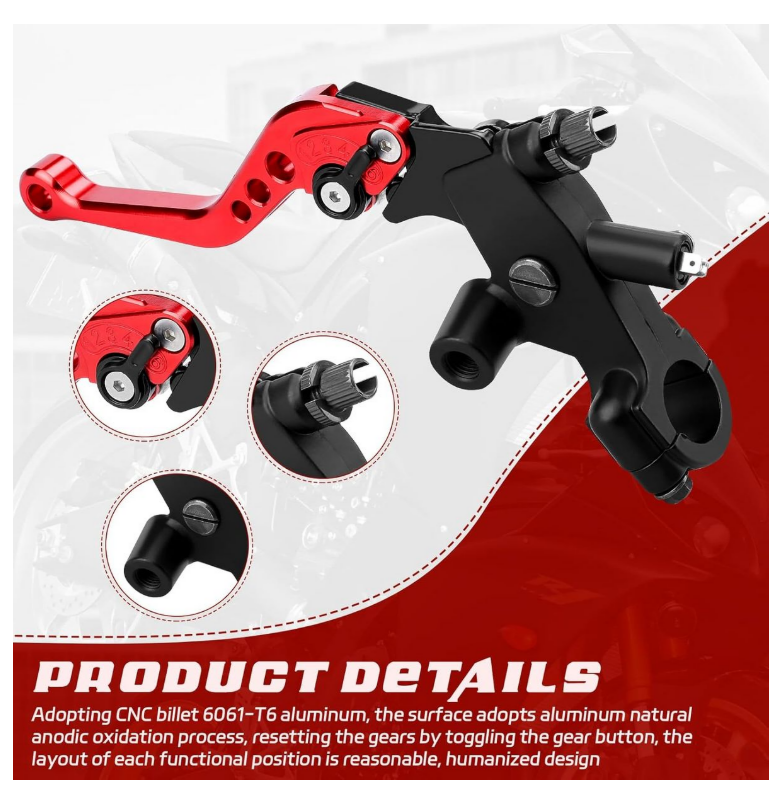 Motorcycle Brake and Clutch Perch/Lever Set - Red.