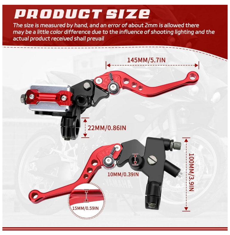 Motorcycle Brake and Clutch Perch/Lever Set - Red.