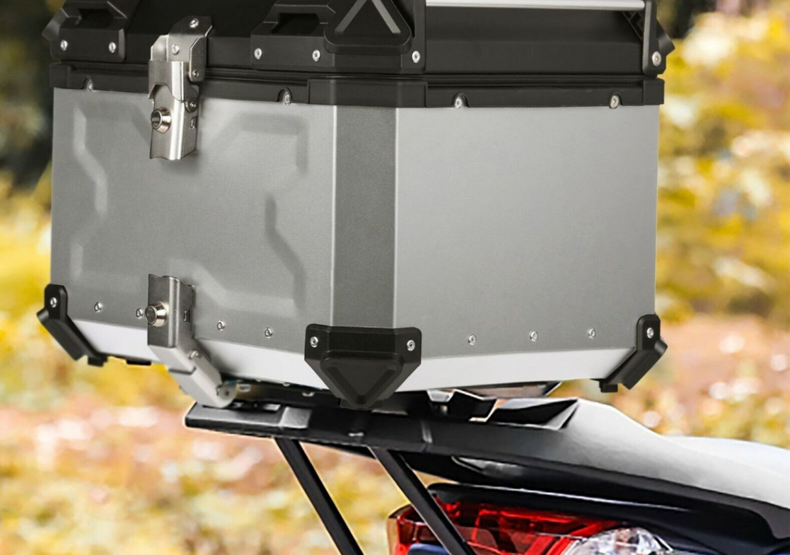 Aluminium Motorcycle Top Box Tail Case with Quick Release Base Plate Kit-45L - Available in Silver and Black