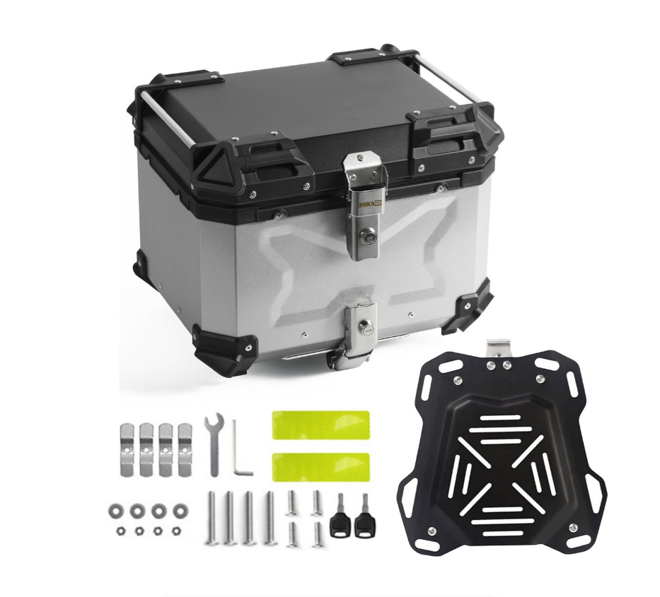 Aluminium Motorcycle Top Box Tail Case with Quick Release Base Plate Kit-45L - Available in Silver and Black