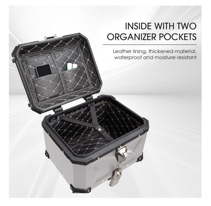 Aluminium Motorcycle Top Box Tail Case with Quick Release Base Plate Kit-45L - Available in Silver and Black