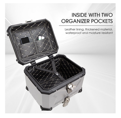 Aluminium Motorcycle Top Box Tail Case with Quick Release Base Plate Kit-45L - Available in Silver and Black