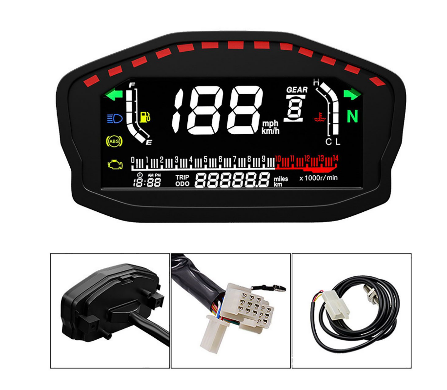 LCD Motorcycle Dashboard Universal Color Screen-ABS Speedometer-Black