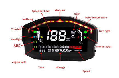LCD Motorcycle Dashboard Universal Color Screen-ABS Speedometer-Black