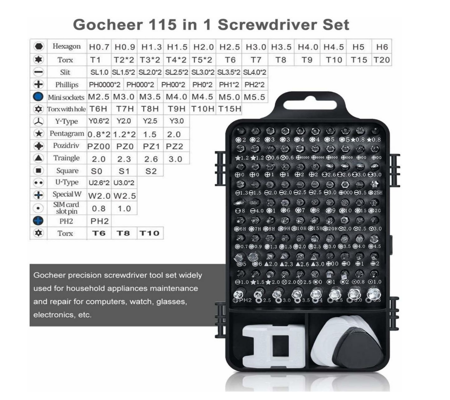 Set Of 115 Multipurpose Magnetic Precision Screwdriver, Bits & Tool Kit